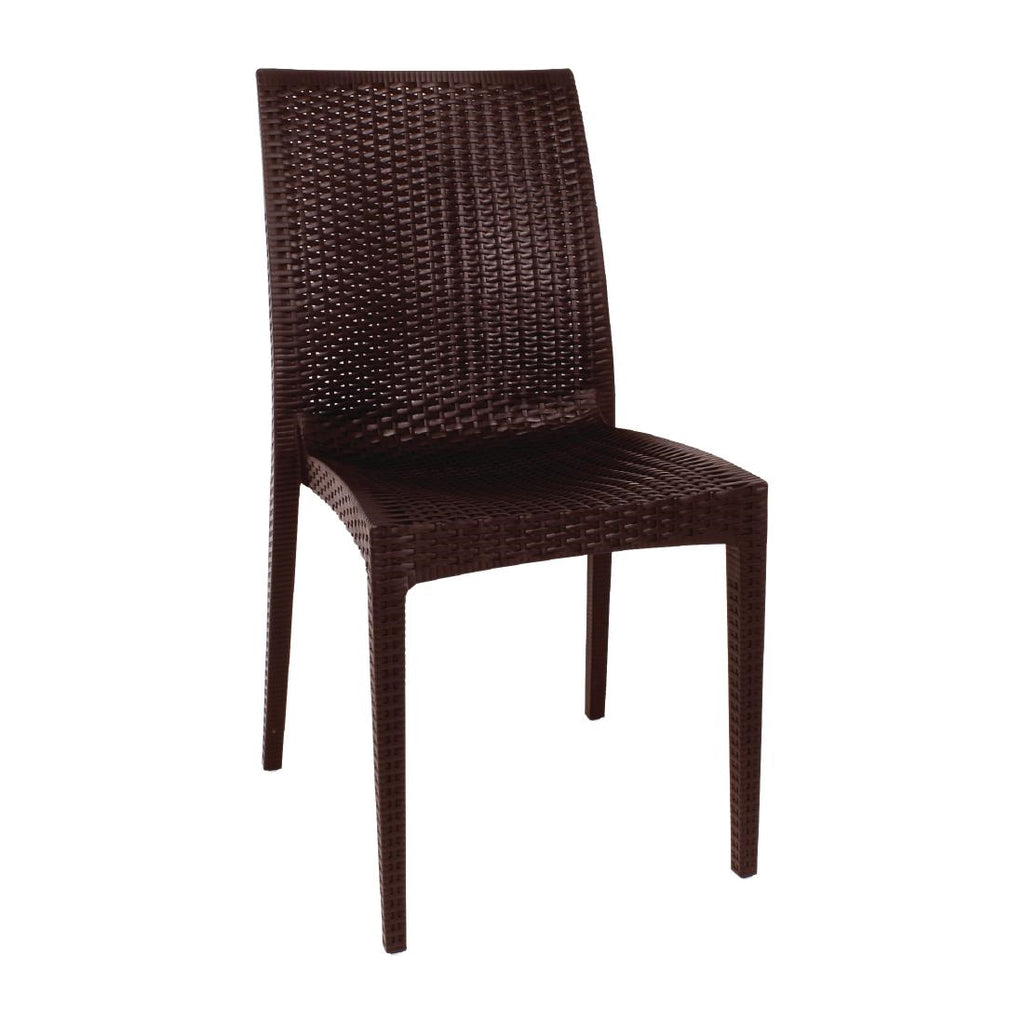 Bolero PP Rattan Bistro Side Chairs Brown (Pack of 4) GR361