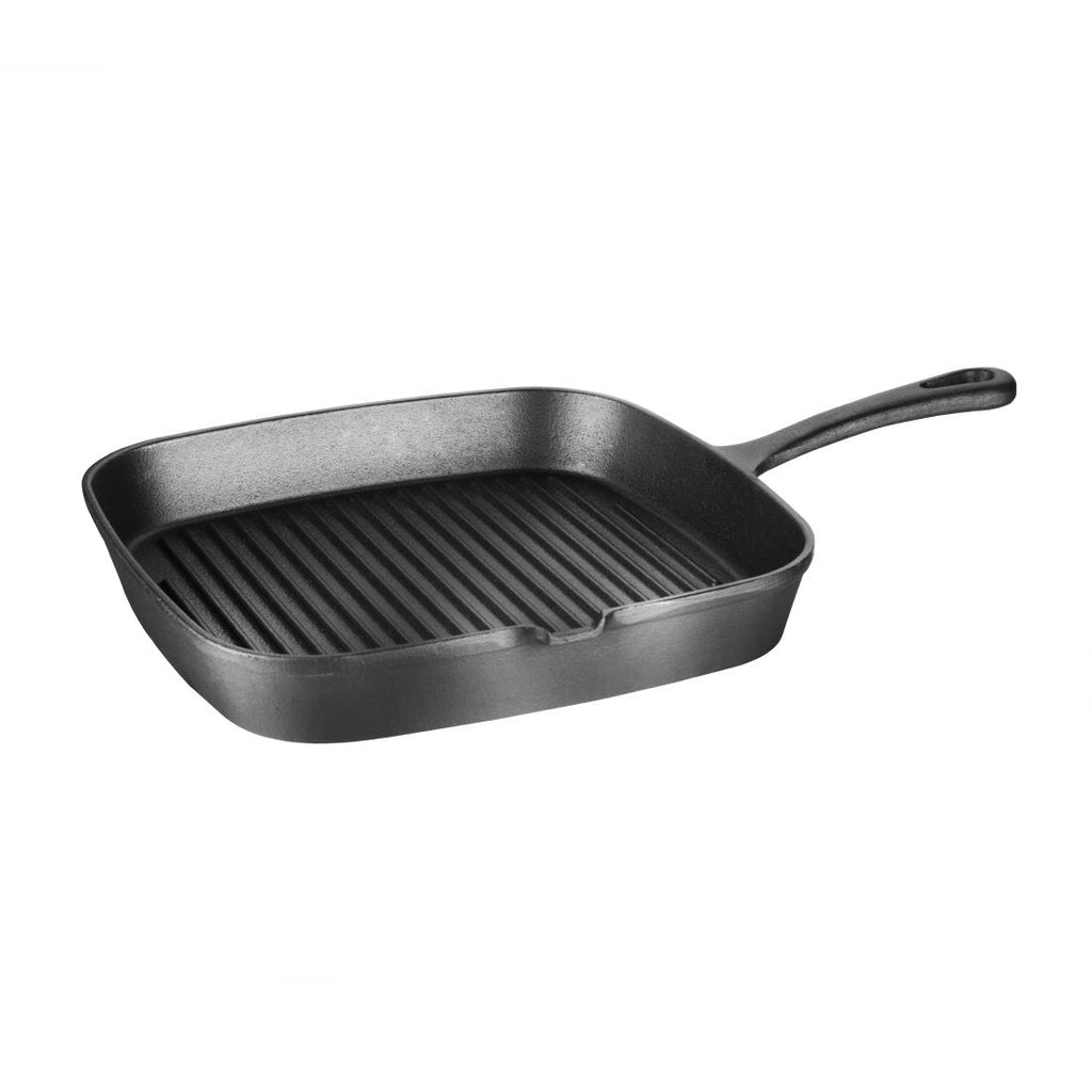 Vogue Square Cast Iron Ribbed Skillet Pan 241mm M653