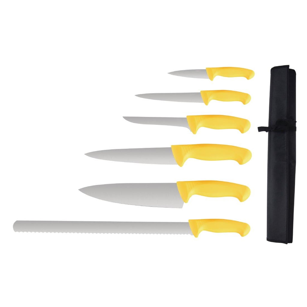 Vogue Yellow Handle 6 Piece Knife Set with Wallet S852