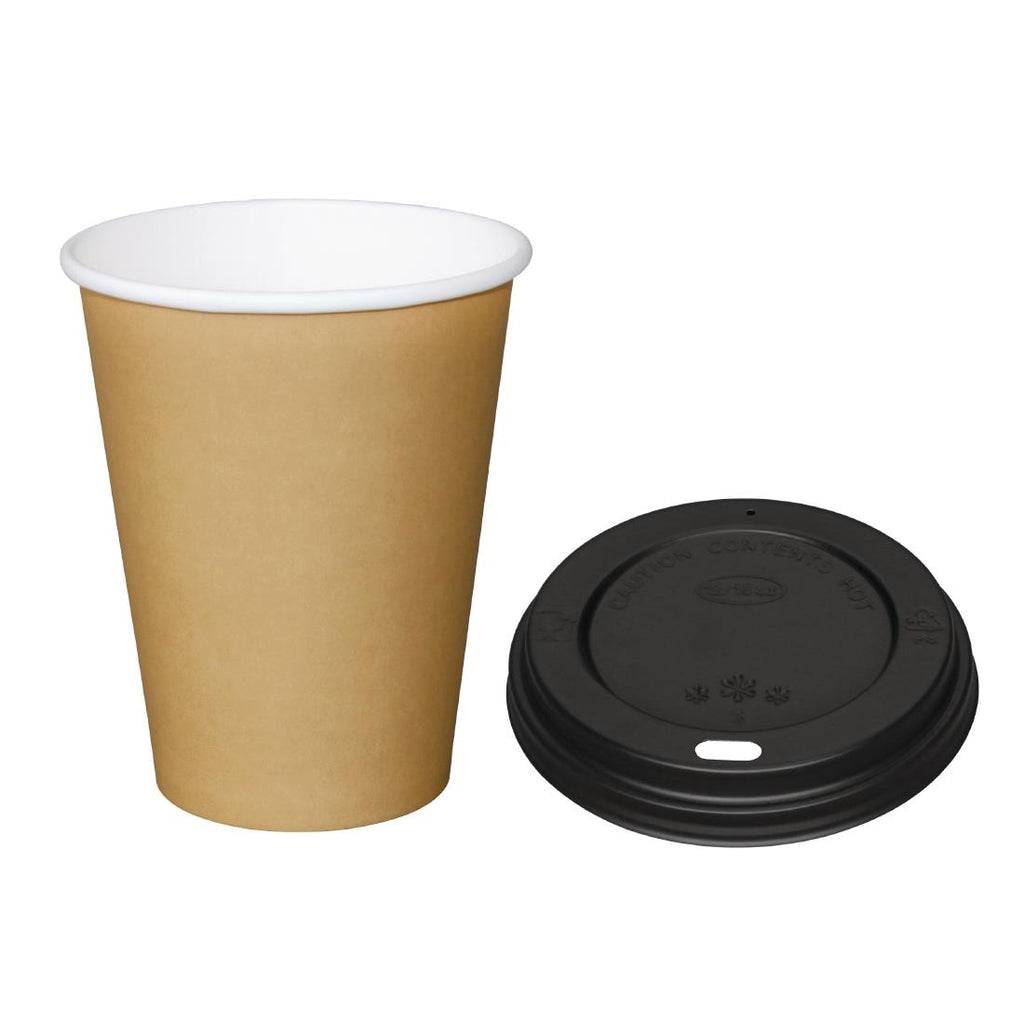 Special Offer Fiesta Recyclable Brown 340ml Hot Cups and Black Lids (Pack of 1000) SA432