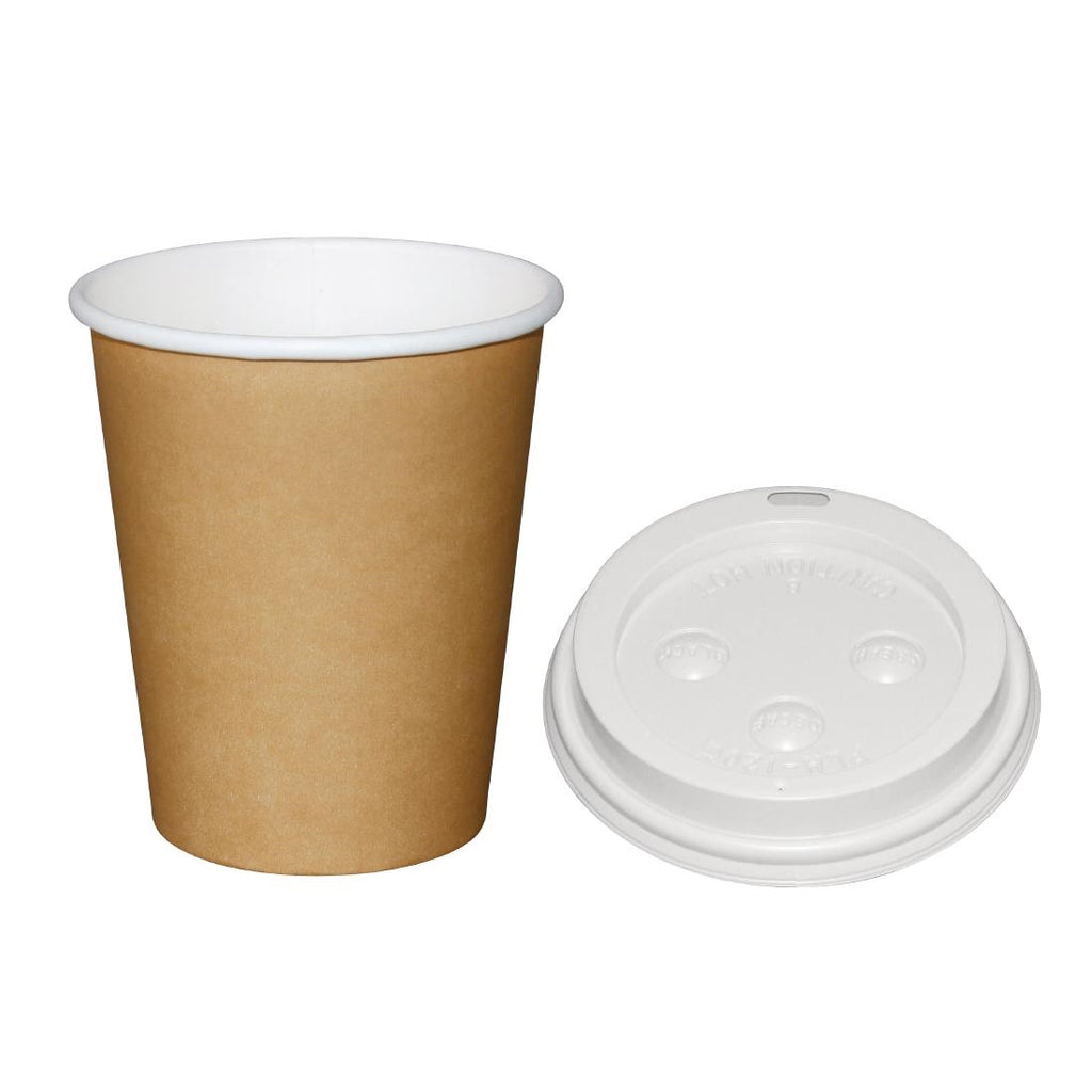 Special Offer Fiesta Recyclable Brown 225ml Hot Cups and White Lids (Pack of 1000) SA434