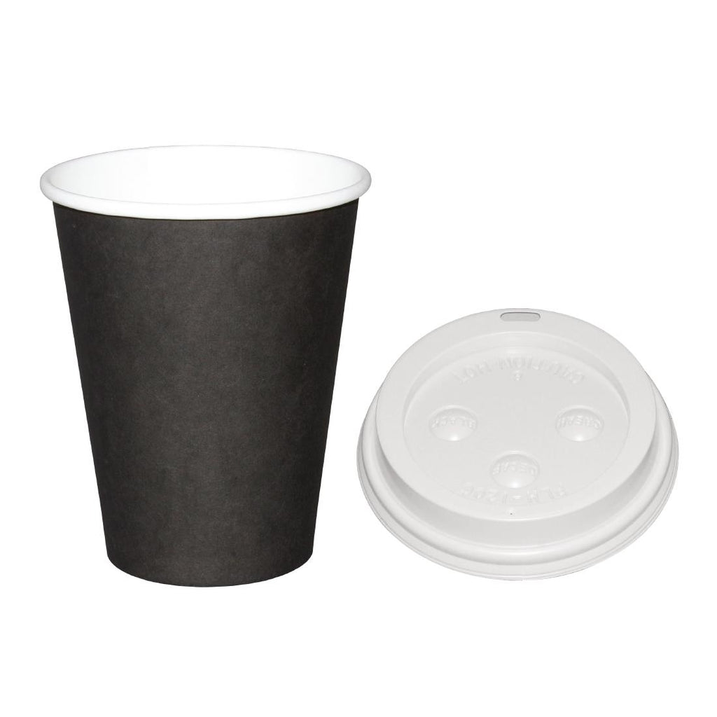 Special Offer Fiesta Recyclable Black 225ml Hot Cups and White Lids (Pack of 1000) SA435
