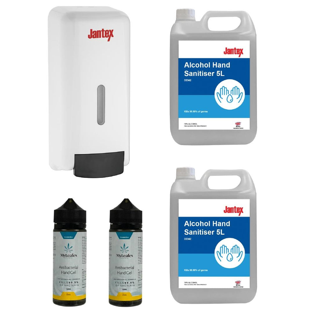 Special Offer 4 x Hand Sanitisers and Jantex Soap and Hand Sanitiser Dispenser SA549