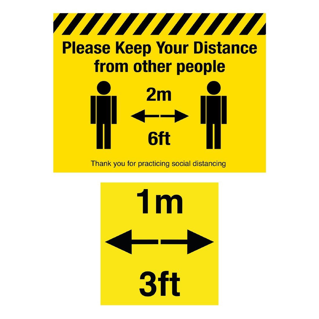Please Keep Your Distance Social Distancing 1m and 2m Floor Graphic Bundle 400 x 300mm SA563