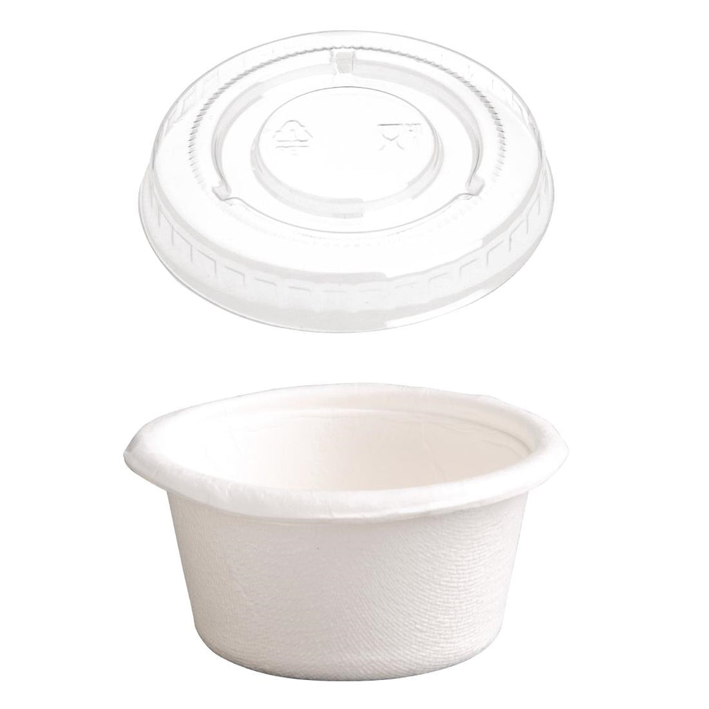 Fiesta Compostable Bagasse Condiment Pots 59ml / 2oz With PET Lids (Pack of 1000) SA628