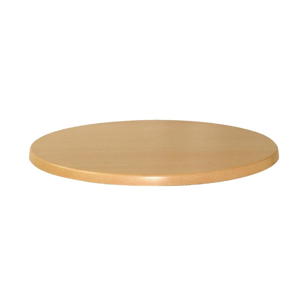 Werzalit Pre-drilled Round Table Top  Planked Beech 600mm U548