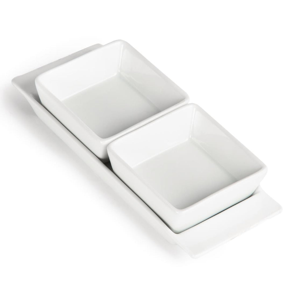 Olympia Whiteware Snack Dishes with Plates 2 Section (Pack of 2) U815