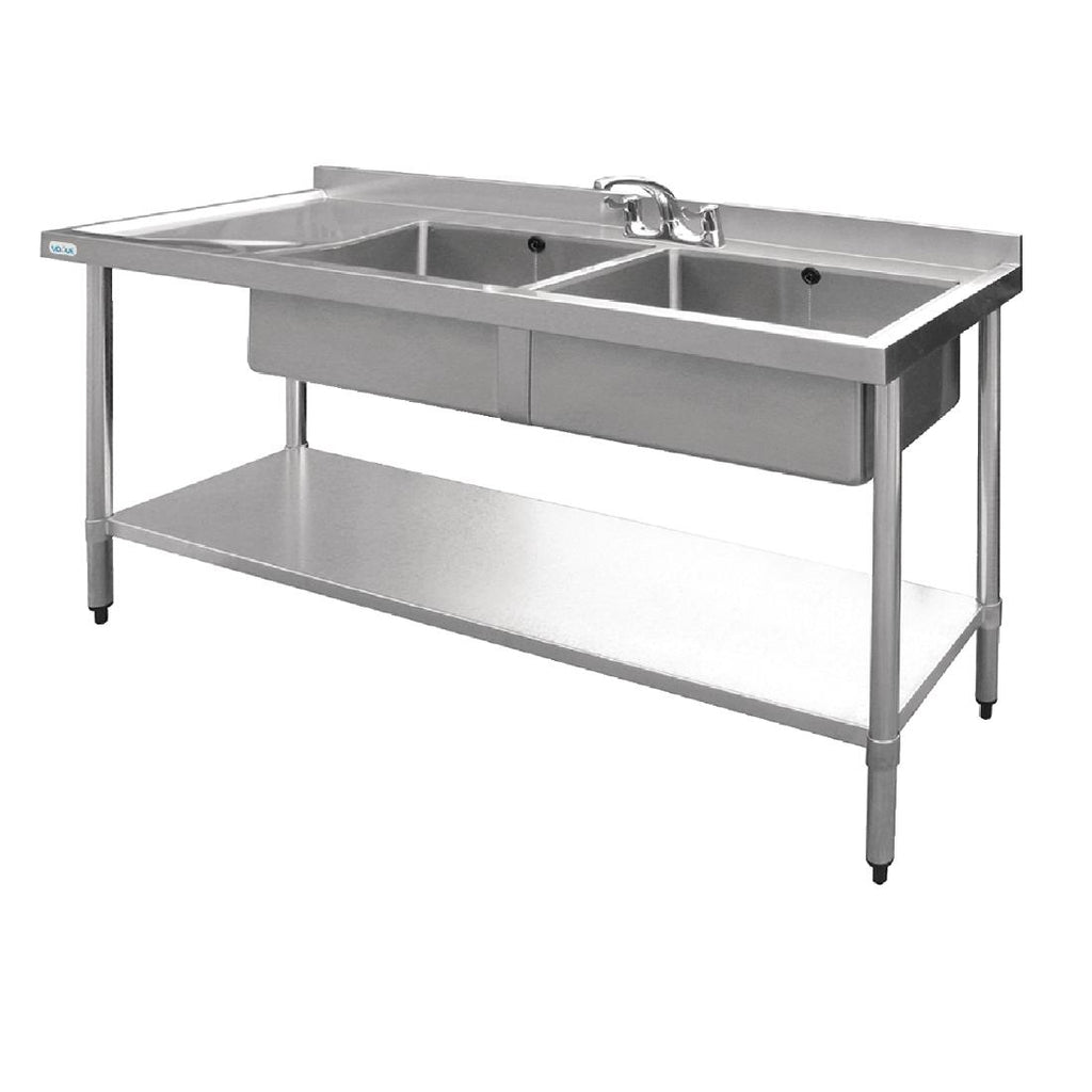 Vogue Stainless Steel Double Sink with Left Hand Drainer 1500mm U906