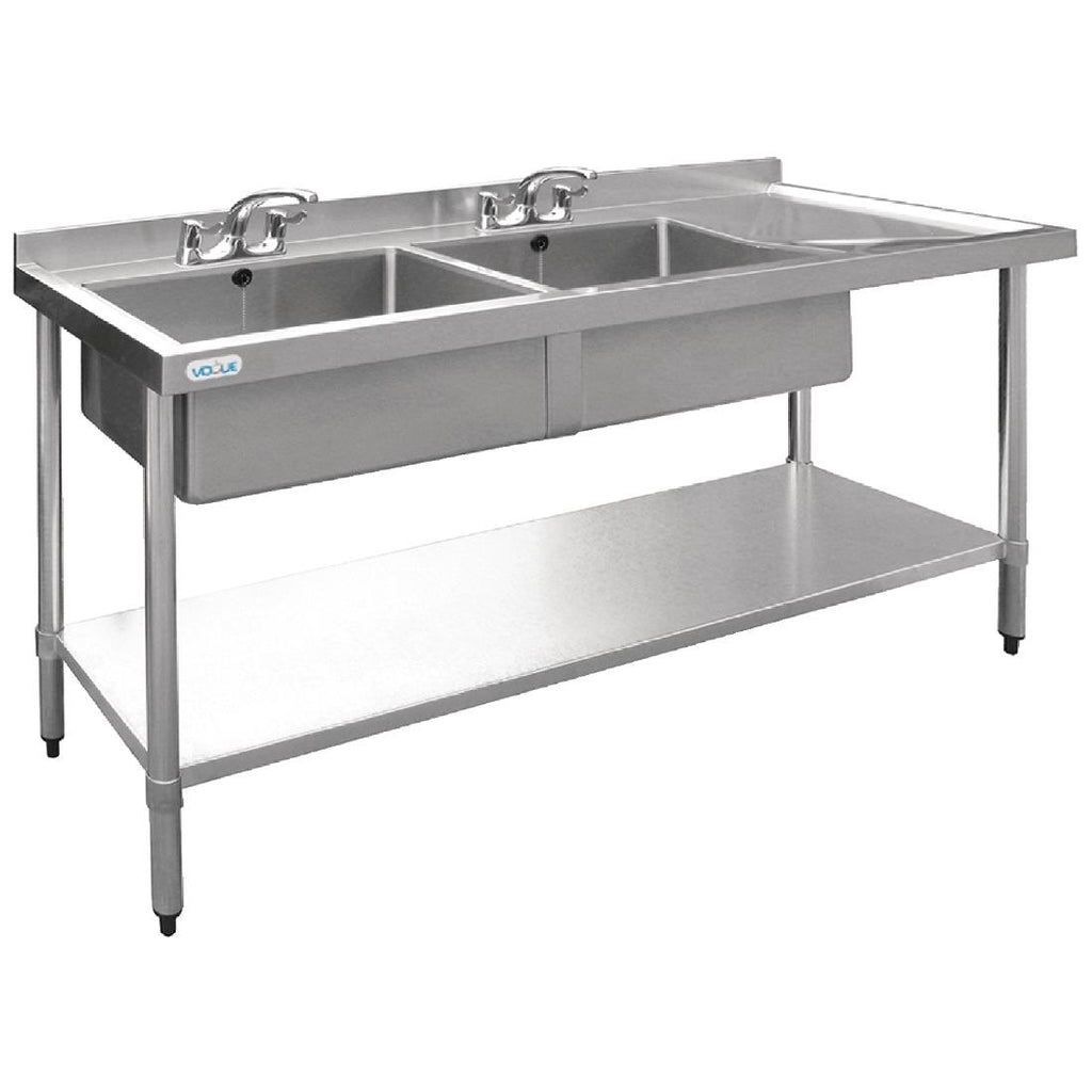 Vogue Stainless Steel Double Sink with Right Hand Drainer 1800mm U908