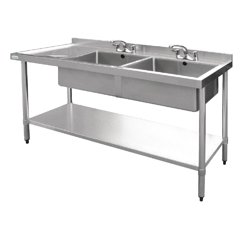 Vogue Stainless Steel Double Sink with Left Hand Drainer 1800mm U909