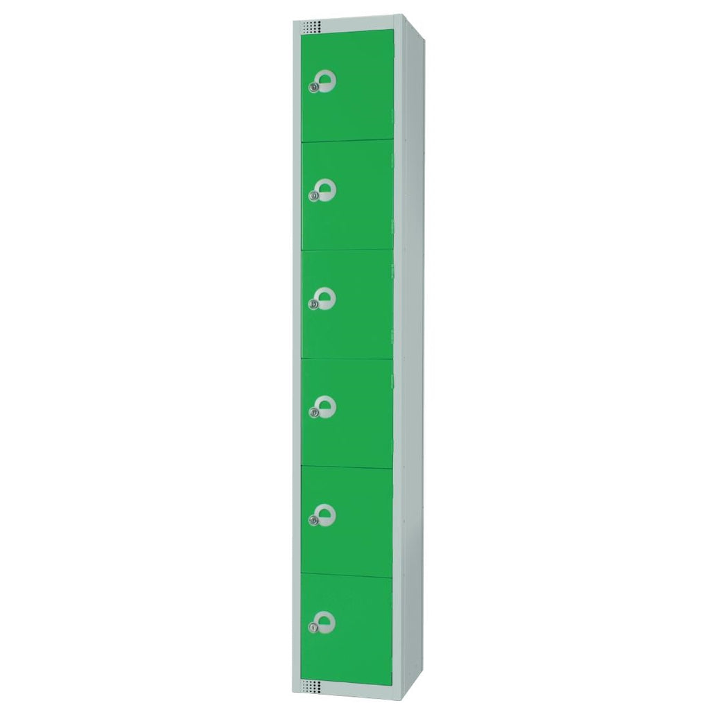 Elite Six Door Coin Return Locker with Sloping Top Green W988-CNS